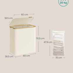 SONGMICS Cos de rufe textil, pliabil, cu 3 compartimente detasabile, 150L, 60x39x71 cm, crem