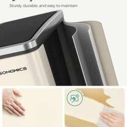 SONGMICS Cos de gunoi colectare selectiva cu 3 compartimente 3 x 18L, capace soft close, pedale, otel, 61x32x56 cm, bej