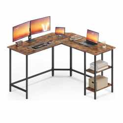 VASAGLE Birou de colt in forma de L, cu 2 rafturi de depozitare, 130x130x76 cm, industrial, maro rustic