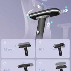 SONGMICS Scaun de birou ergonomic profesional, suport lombar reglabil, tetiera 2D, brate 4D, maxim 150 kg, 70x70x136 cm, negru