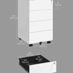 SONGMICS Dulap mobil rollbox pentru dosare, din otel, 4 sertare, incuietoare, roti blocabile, 39x45x69 cm, alb