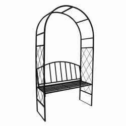 Pergola pentru gradina cu banca, structura otel, design arcuit, 115x45x208 cm, negru