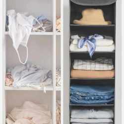 SONGMICS Set 2 bucati organizatoare suspendate pentru dulap, 5 rafturi, pliabil, 30x30x90 cm, gri