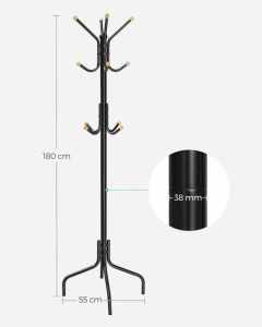 SONGMICS Cuier metalic cu 12 agatatori, suport haine tip pom, 55x55x180 cm, negru