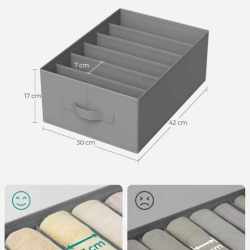 SONGMICS Organizatoare dulap set 4 bucati, 6 compartimente, pliabile, 42x30x17 cm, gri