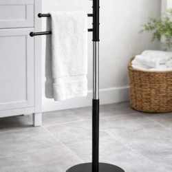 Suport cuier pentru prosoape cu 3 brate egale 32 cm, inaltime 86 cm, negru