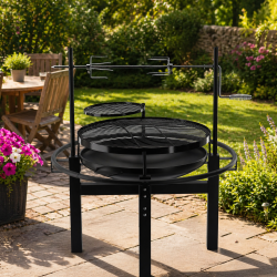 Gratar multifunctional cu rotisor, constructie metalica rezistenta, 90x86x99 cm, negru