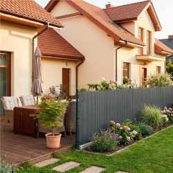Panou de gard pentru intimitate in gradina, lamele PVC ce imita bambusul, protectie UV, 500x140 cm, gri