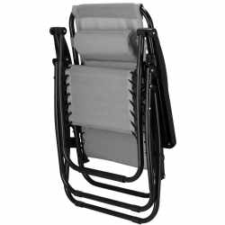 Sezlong scaun pliant plaja sau gradina, Siesta, gravitatie zero, cu tetiera, 175x67x110 cm, gri