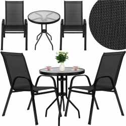 Set mobilier gradina, 2 scaune si masa rotunda, blat sticla, cadru metalic, 60x70 cm, negru