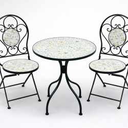 Set mobilier gradina Louloudia 3 piese, masa si 2 scaune pliabile, mozaic decorativ, metal, multicolor