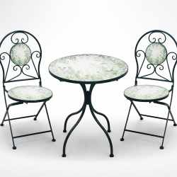 Set mobilier gradina Fylla 3 piese, masa si 2 scaune pliabile, mozaic decorativ, metal, multicolor