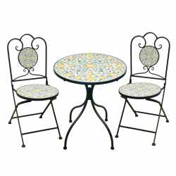 Set mobilier gradina Lemonia 3 piese, masa si 2 scaune pliabile, mozaic decorativ, metal, multicolor