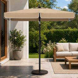 SONGMICS Umbrela de gradina cu manivela, UPF 50+, inclinare 30°, structura metalica, 300x200 cm, maro taupe