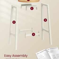 VASAGLE Set 2 scaune bar inalte, sezut rotund, cadru din otel, inaltime 65 cm, stil industrial, stejar bej