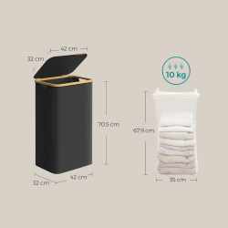 SONGMICS Cos de rufe textil, pliabil, compartiment detasabil, 90L, 42x32x71 cm, negru