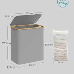 SONGMICS Cos de rufe textil, pliabil, cu 3 compartimente detasabile, 150L, 60x39x71 cm, gri