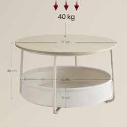 VASAGLE Masuta de cafea rotunda cu cos de stofa, stil modern, 45x75cm, bej cu crem