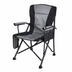Scaun turistic pliabil cu incalzire, suport pahar, buzunar powerbank, maxim 120 kg, 58x58x90 cm, negru