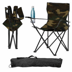 Scaun pliabil camping pescuit cu suport pahar, structura metalica, 50x50x80 cm, maxim 120 kg, camuflaj