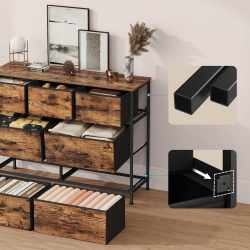 SONGMICS Comoda cu 7 sertare, cadru metalic si blat MDF, sertare textile, 99x30x74 cm, maro rustic