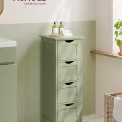 VASAGLE Dulap de depozitare de podea pentru baie, din lemn cu 4 sertare, 30x30x82cm, verde