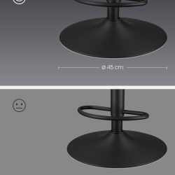VASAGLE Set 2 scaune bar reglabile pe inaltime, rotative 360°, cu spatar si suport pentru picioare, tapiterie PU, 44x38x(90-112) cm, negru