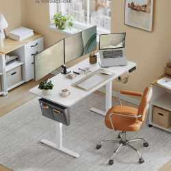 SONGMICS Birou reglabil electric, inaltime ajustabila 72-120 cm, cadru otel, blat PAL 140x60 cm, functie memorie 4 pozitii, alb