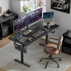SONGMICS Birou electric reglabil pe inaltime, cadru metalic, functie memorie 4 pozitii, 160x70x(72-120) cm, negru