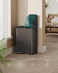 SONGMICS Cos de gunoi 2x30L, cu 2 compartimente, capac soft-close si galeti interioare, otel, gri antracit
