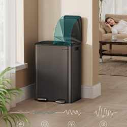 SONGMICS Cos de gunoi 2x30L, cu 2 compartimente, capac soft-close si galeti interioare, otel, gri antracit