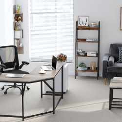 VASAGLE Birou de colt in forma L, cadru metalic, stil industrial, 149x149x76 cm, gri stejar