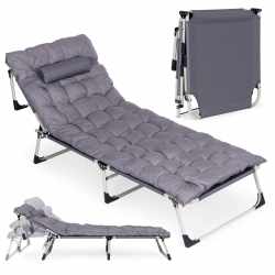 Sezlong gradina pliabil cu saltea groasa si perna, spatar reglabil, maxim 120 kg, 67x193x77 cm, gri