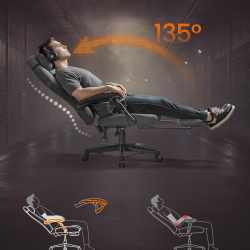 SONGMICS Scaun gaming ergonomic cu suport picioare, material textil bumbac si in, maxim 150 kg, 70x70x129 cm, gri