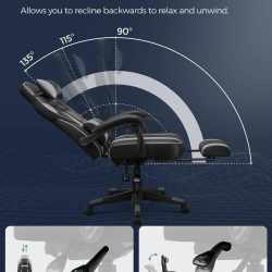 SONGMICS Scaun gaming ergonomic, cu spatar inalt, suport pentru picioare, maxim 150 kg , 50x70x126 cm, negru si gri