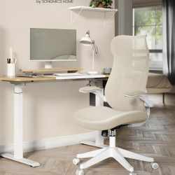 SONGMICS Scaun birou ergonomic cu tetiera, suport lombar, brate rabatabile, maxim 150 kg, 71x71x119 cm, cappuccino bej