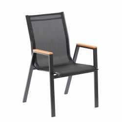 Scaun gradina cu cadru metalic, sezut textilene si cotiere din imitatie lemn, 61x56x90 cm, negru