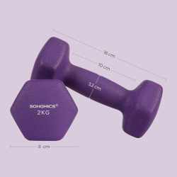 SONGMICS Set gantere hexagonale 2x2 kg, fonta cu invelis neopren, maner ergonomic antialunecare, mov