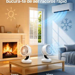 SONGMICS Ventilator de masa silentios cu telecomanda, oscilatie 70°, 8 viteze si afisaj LED, 25x26x38 cm, alb