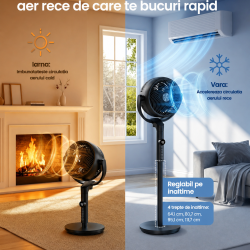 SONGMICS Ventilator cu picior reglabil pe inaltime, silentios 20 dB, 24 W, 15 viteze, telecomanda, oscilatie 120°, negru