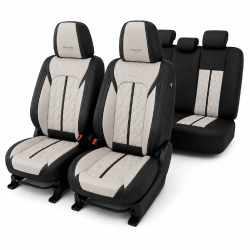Huse auto premium 5 locuri Carguard Deluxe piele ecologică perforată - negru - crem