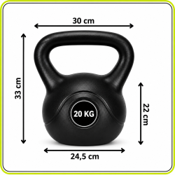 Kettlebell 20 kg, bitum cu invelis rezistent ABS, 30x25x33 cm, negru