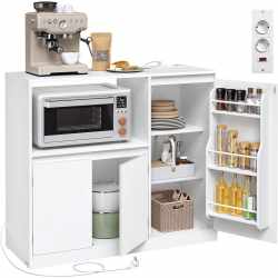 VASAGLE Dulap pentru bucatarie cu raft pentru cuptor cu microunde, 3 usi si rafturi reglabile, priza integrata, 90x40x90 cm, alb