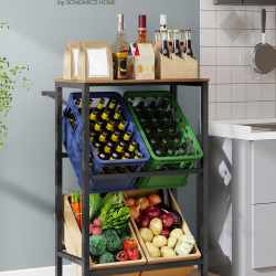 SONGMICS Suport pentru lazi de legume sau bauturi cu 2 niveluri, pentru 4 lazi, cadru metalic, 70x40x117 cm, maro rustic