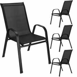 Set 4 scaune gradina cu brate, cadru otel si sezut textilene, 53x72x92 cm, negru