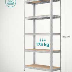 SONGMICS Raft cadru metalic modular pentru depozitare, 5 polite, 180x90x40 cm, sarcina 875 kg, gri