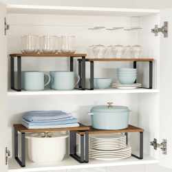 SONGMICS Raft organizator condimente extensibil set 2 bucati, metal si PAL, suprapozabil, 30x20x16 cm, maro rustic
