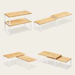 SONGMICS Raft organizator condimente extensibil set 2 bucati, metal si PAL, suprapozabil, 39x19x15 cm, maro natur