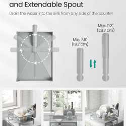 SONGMICS Suport vase metalic, cu tava si scurgere mobila direct in chiuveta, 31x42x19 cm, gri