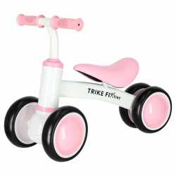 Bicicleta fara pedale pentru copii 4 roti, otel carbon, roti EVA, maxim 30 kg, 54x24x39 cm, roz si alb